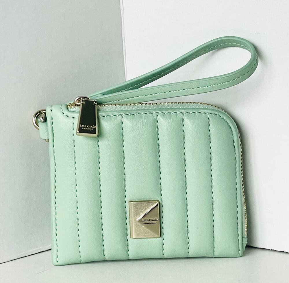 Kate Spade Deco Quilted Card Case Wristlet Pistachio Green Leather